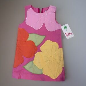 Lilly Pulitzer Girls Size 4 Shift Dress Flower Applique NWT Pink Preppy
